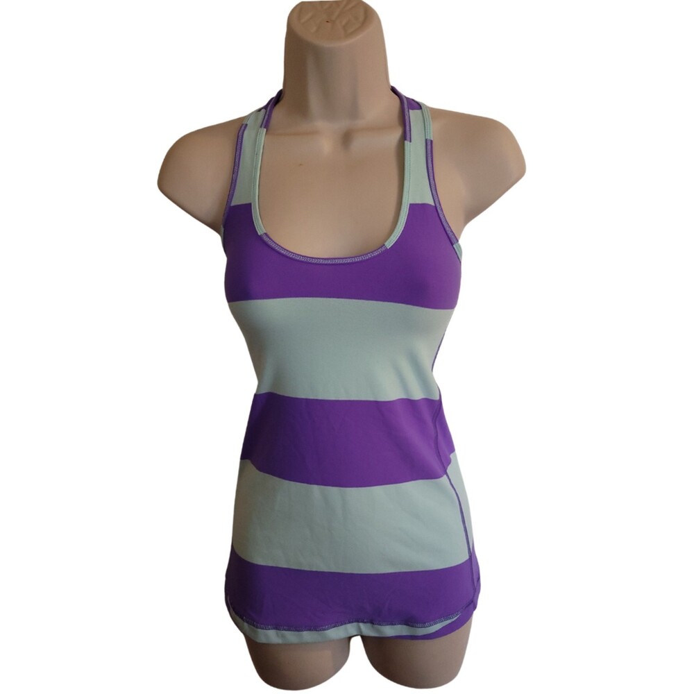 Lululemon Purple/Green Power Y Striped Scoop Neckline Tank Top Size 4